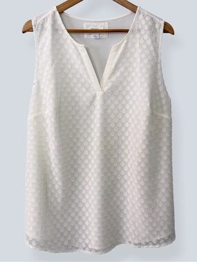 Market & Spruce Ezide Sleeveless Top Ivory Textured Mixed Material 1X